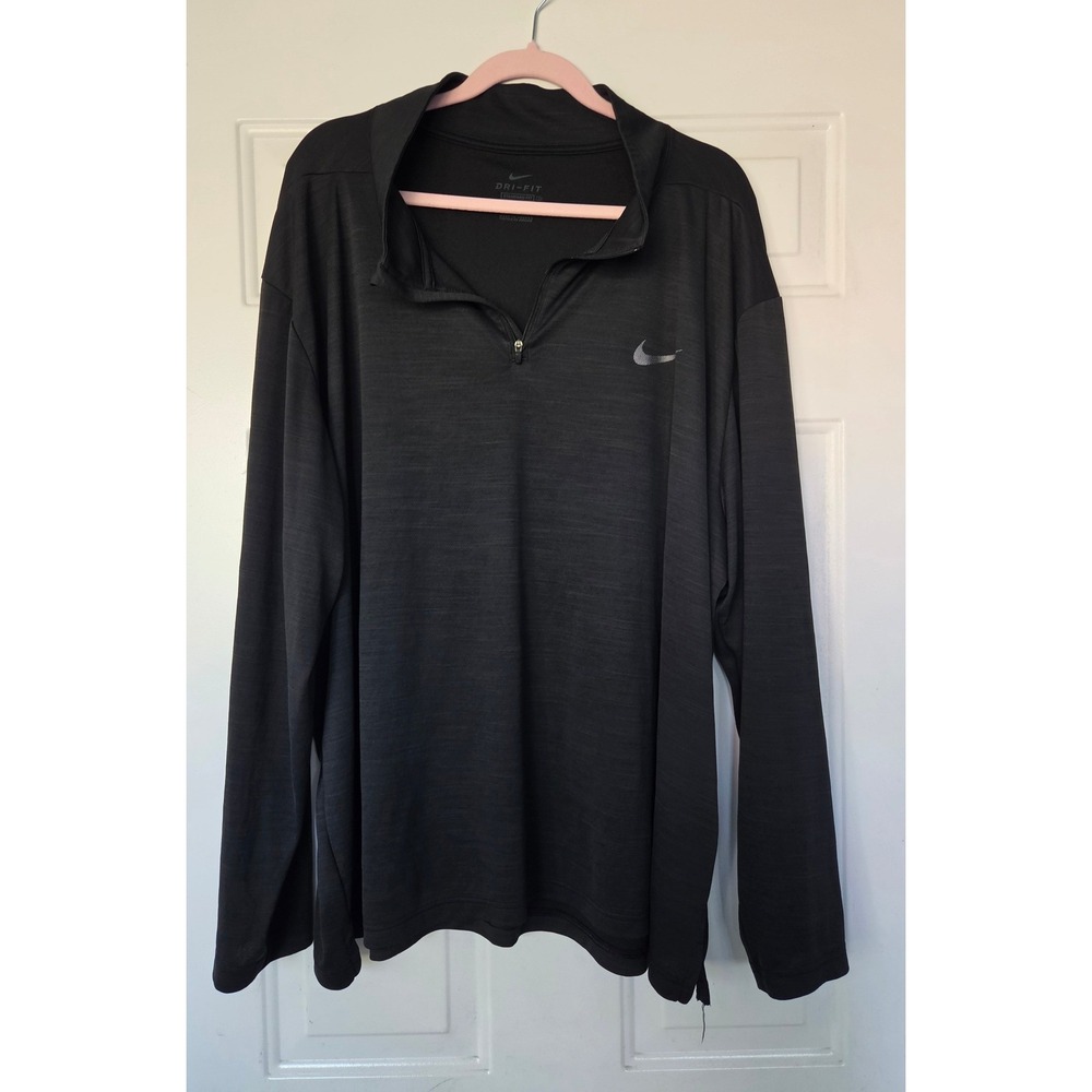 Nike Dri-FIT Mens XXL 1/4 Zip Pullover Black Heather Performance Long Sleeve Top